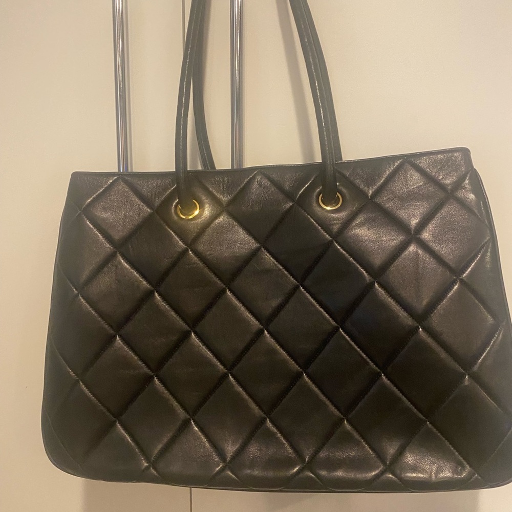 Chanel Black Lambskin Quilted Tote Bag
